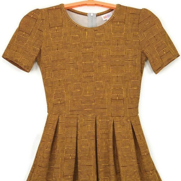 LuLaRoe Amelia Fit & Flare Dress Gold Yellow Brown Pockets S Small - Picture 8 of 12